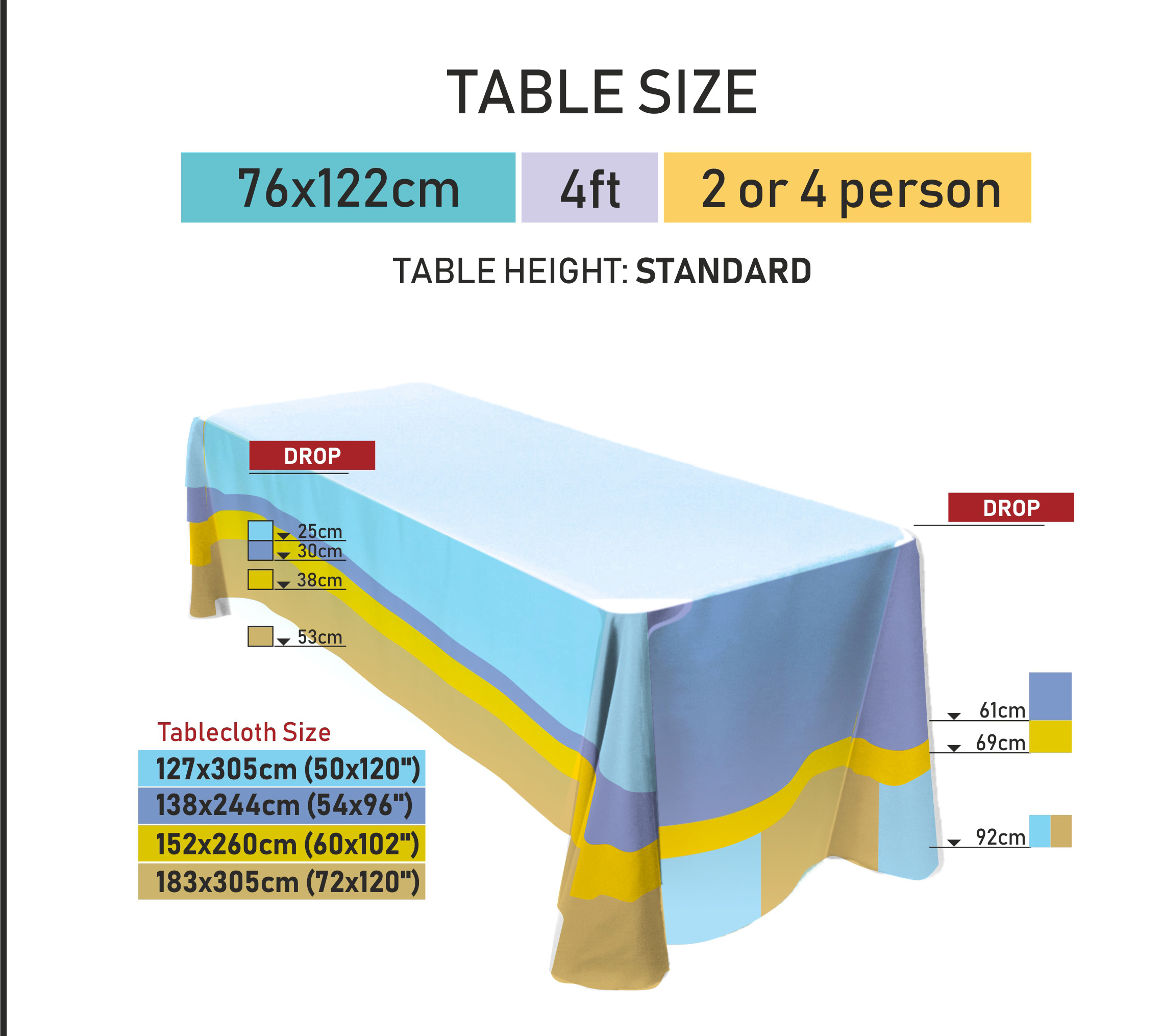 WWS Sizing Charts 4ft (122cm) Trestle